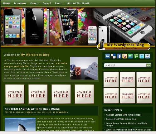 iPhone 4 Green Pad WordPress Theme